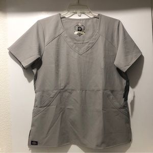 Dickies Scrub Top Women Large Gray Jersey 4-Way Stretch Fitted Waist Uniform